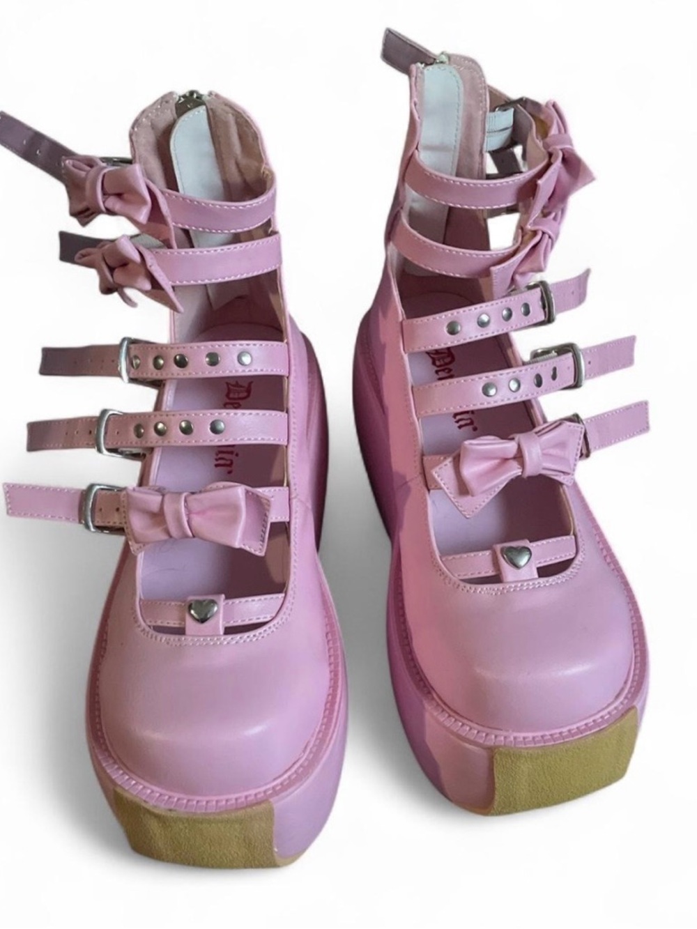 Demonia Pink Bow Strappy Platform Shoes